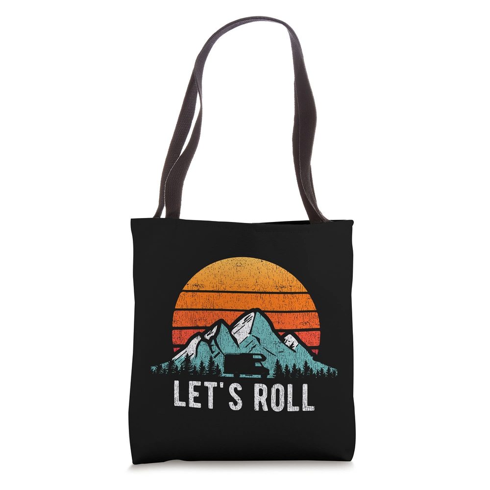 Let'S Roll Camper Retro Rv Camping Vacation Motorhome Tote Bag :|
